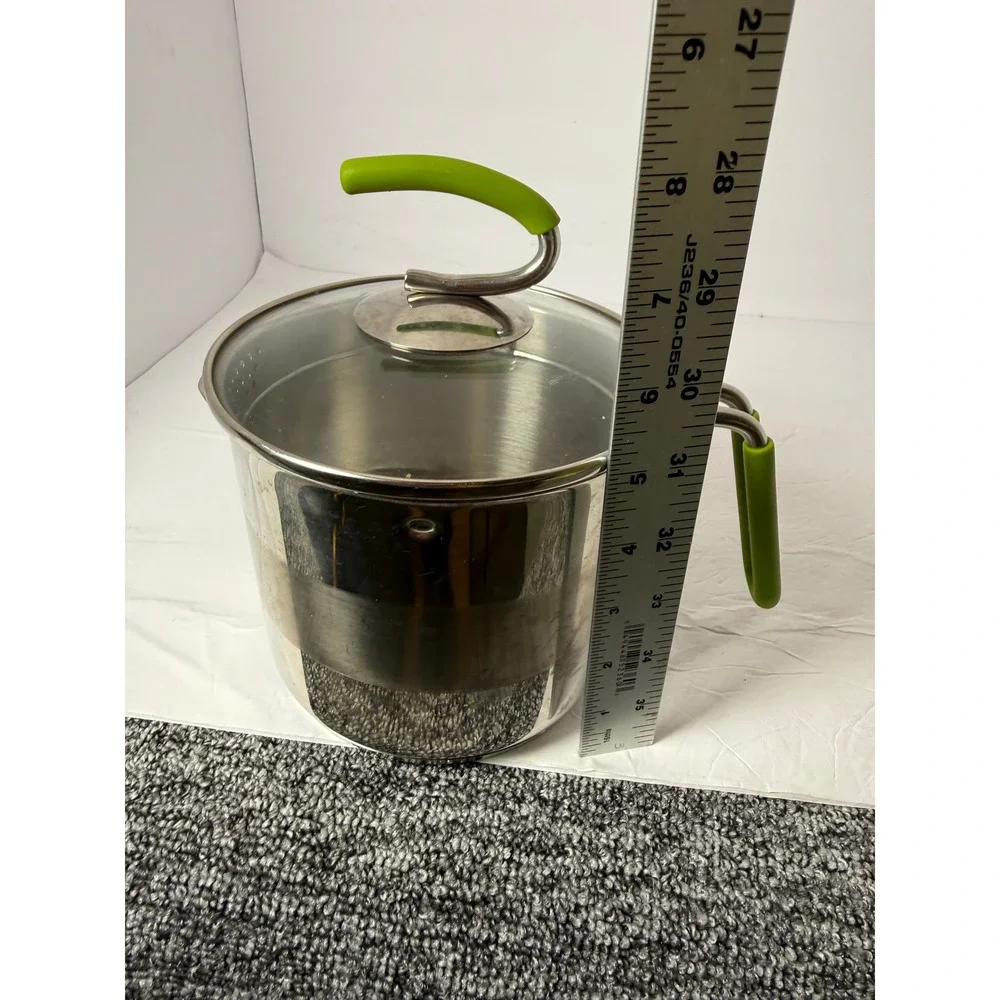 Kuhn Rikon 4223 Stainless Steel Straining Pot with Glass Lid Green Handles
